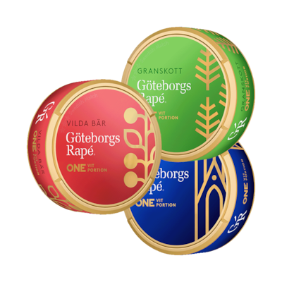 Göteborgs Rapé ONE Vit Portion + Granskott + Vilda Bär dosa